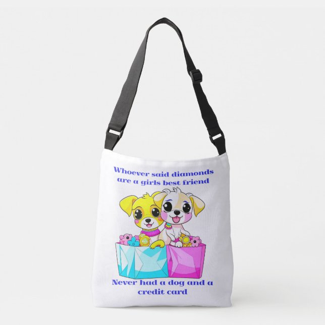 Dog mom diamonds animated cute shopping funny tote (Front)