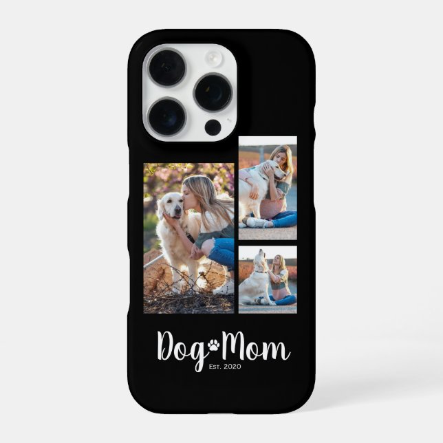 Dog Mom Established Script Black 3 Photo  iPhone Case (Back)