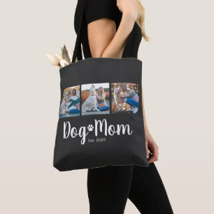 Dog Mom Established Script Black 3 Photo Tote Bag