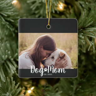 Dog Mom Established Script Photo Ceramic Ornament
