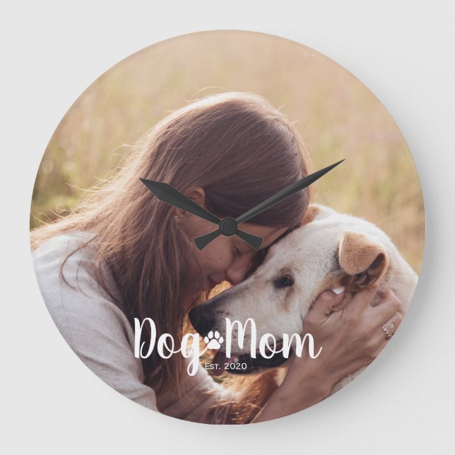 Dog Mom Established Script Photo Large Clock (Front)