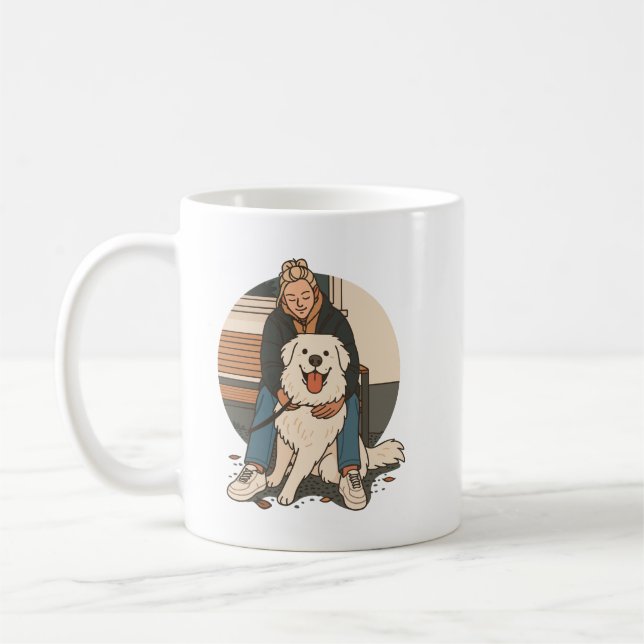 Dog Mom Hugging Fluffy Puppy Cute Pet Moment Coffee Mug (Left)