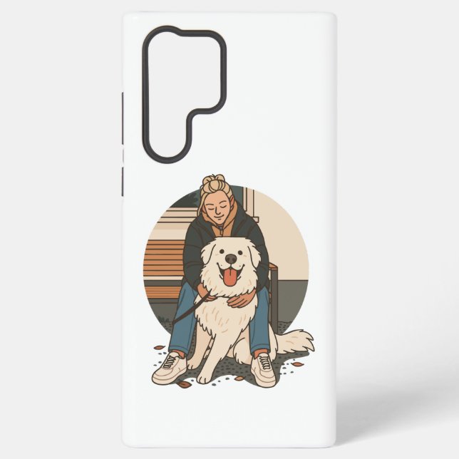 Dog Mom Hugging Fluffy Puppy Cute Pet Moment Samsung Galaxy S22 Ultra Case (Back)