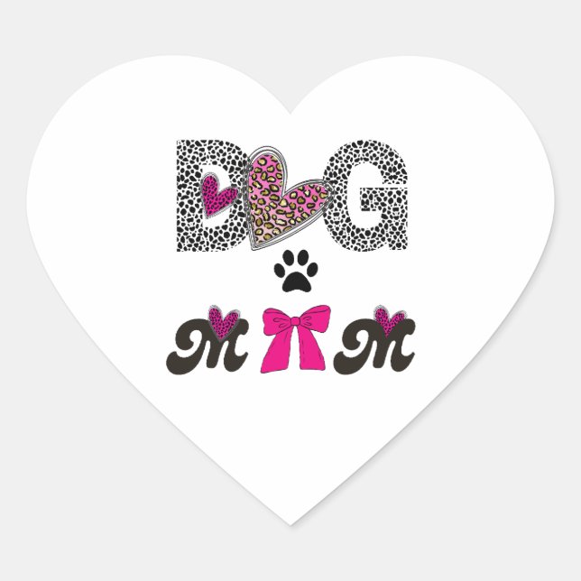 Dog Mom Leopard Heart Sticker-Mom Lover Gift  Heart Sticker (Front)