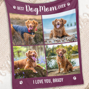 DOG MOM Personalised 4 Photo Collage Cute Pictures Fleece Blanket