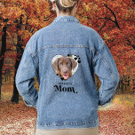 Dog MOM Personalised Heart Dog Lover Pet Photo Denim Jacket<br><div class="desc">Dog Mum ... Surprise your favourite Dog Mum this Mother's Day , Christmas or her birthday with this super cute custom pet photo t-shirt. Customise this dog mum shirt with your dog's favourite photos, and name. This dog mum shirt is a must for dog lovers and dog moms! Great gift...</div>
