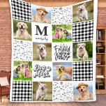 DOG MOM Personalised Photo Collage Unique Quilt  Fleece Blanket<br><div class="desc">Dog Mum - My best friend has paws! Celebrate your best friend with a custom pet photo collage blanket! This unique dog lover blanket features 6 of your favourite pictures, black and white buffalo plaid, and grey watercolor paw prints and bones. All combined to make a unique quilt like fleece...</div>