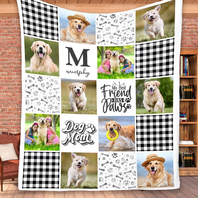 DOG MOM Personalised Photo Collage Unique Quilt  Fleece Blanket (Creator Uploaded)
