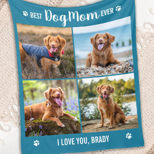 DOG MOM Personalised Pictures Collage Simple Photo Fleece Blanket