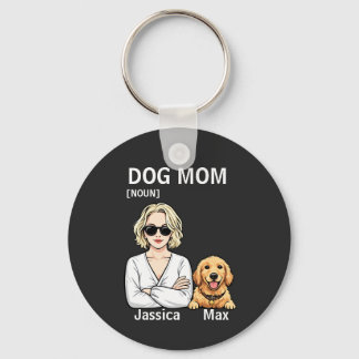 Dog Mom Portrait With Golden Retriever Art Key Ring