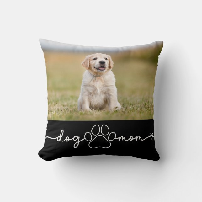 Dog Mom Puppy Paw Script Photo  Cushion (Front)