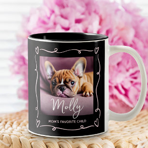 Dog Mom’s Favorite Child Photo Heart Doodles Black Two-Tone Coffee Mug