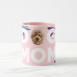 DOG MOM, Your Pup Photo, Pink Flowers & Leaves Mug