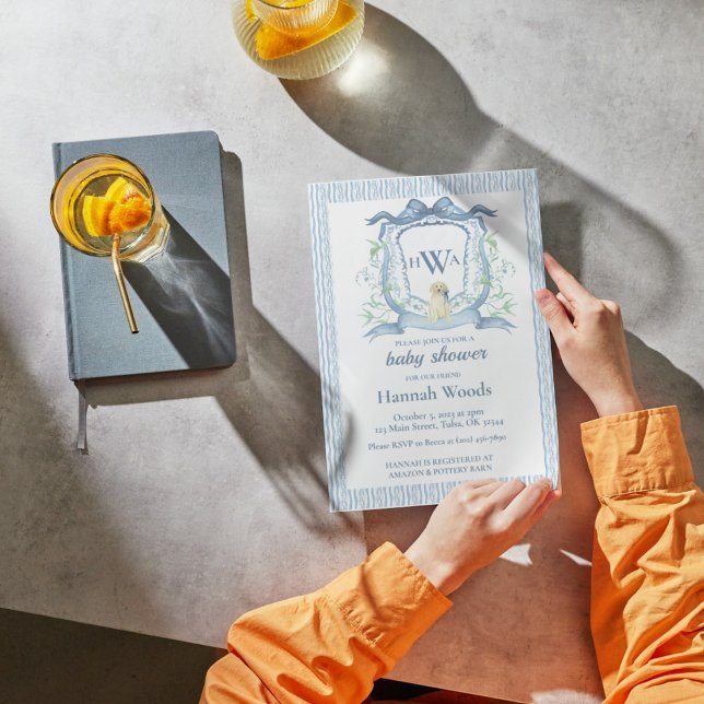 Dog Monogram Crest Baby Shower Invitation (Creator Uploaded)