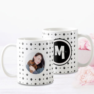 Dog Monogram Photo Paw Print Black and White Coffee Mug