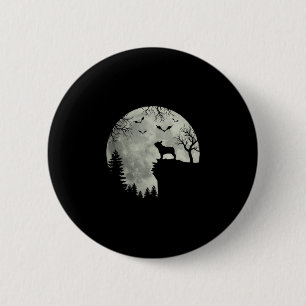 Dog Moon Howl In Forest Halloween Dog Frenchie 6 Cm Round Badge
