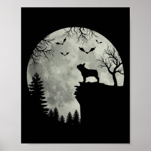 Dog Moon Howl In Forest Halloween Dog Frenchie  Poster