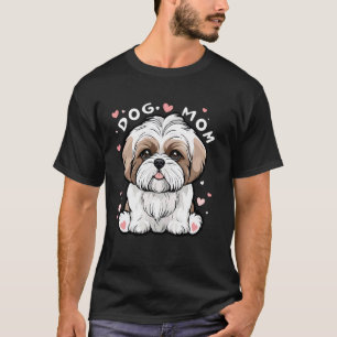Dog Mum Baby Shih Tzu Puppy And Hearts Surrounded T-Shirt