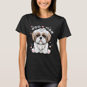 Dog Mum Baby Shih Tzu Puppy And Hearts Surrounded  T-Shirt