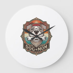 Dog Mum Bone Bandanna Vintage Frame_1 Large Clock
