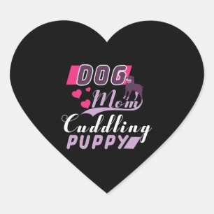 Dog Mum Cuddling Puppy Heart Sticker