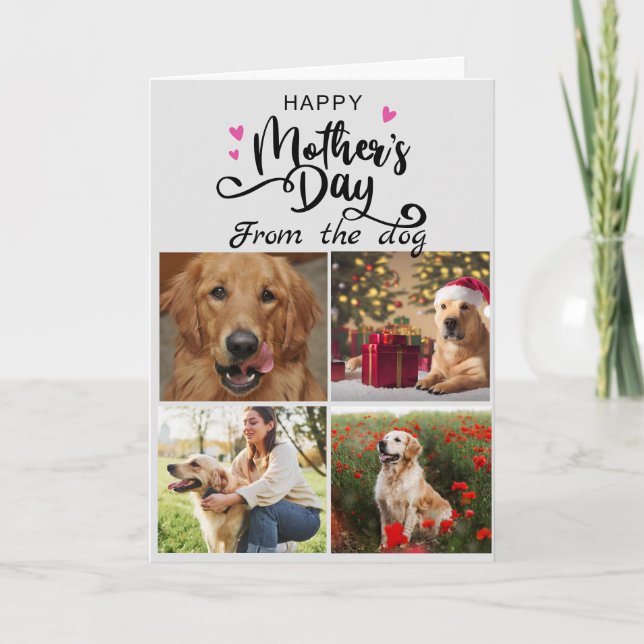  Dog Mum custom 4 photo collage Mother's Day Thank You Card (Front)