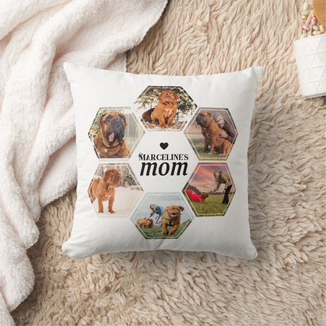 Dog Mum Custom Pet Hexagon Photo Collage with Name Cushion (Blanket)