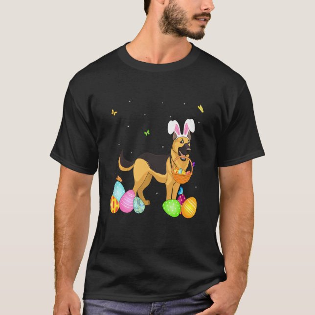 Dog Mum  Cute Bunny German Shepherd Eggs Easter Da T-Shirt (Front)