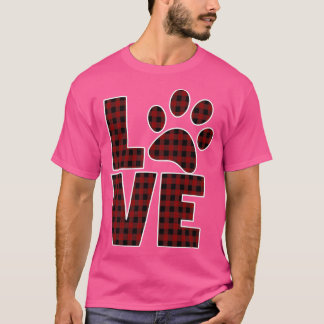 Dog Mum Dad Love Paw Red Black Buffalo Plaid-881 T-Shirt