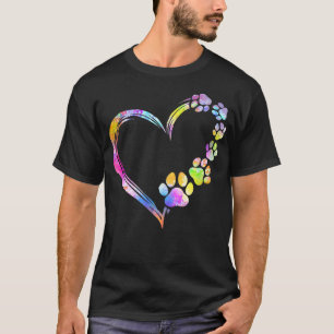 Dog Mum Dad Puppy Love Dogs Paw Print Heart Tie Dy T-Shirt