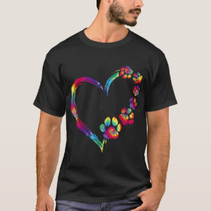 Dog Mum Dad Puppy Love Dogs Paw Print Heart Tie Dy T-Shirt