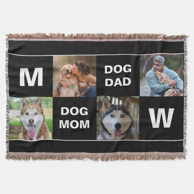 Dog Mum Dog Dad Custom Photo Collage Throw Blanket (Front)