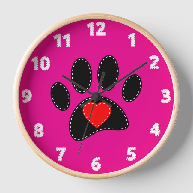 Dog Mum Drawing Hot Pink Clock (Front)