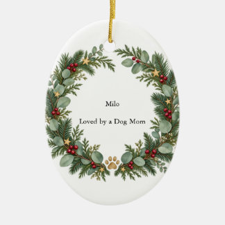 Dog Mum Evergreen Oval Ceramic Tree Decoration