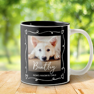 Dog Mum Favourite Child Photo Hearts Doodles Black Two-Tone Coffee Mug