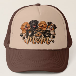 Dog Mum Four Dogs Paw Print Hearts Trucker Hat