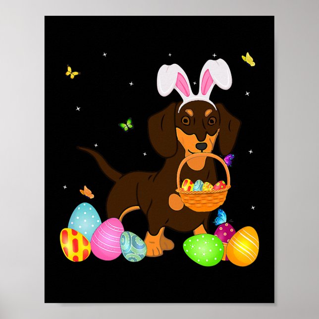 Dog Mum Gift Cute Bunny Dachshund Eggs Easter Day Poster (Front)