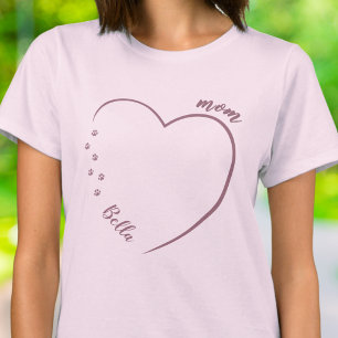 Dog Mum Heart Paw Prints with Pet Name T-Shirt