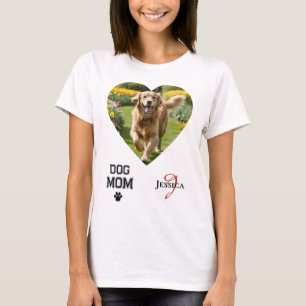 Dog Mum Heart Shaped Photos Monogram Paw Print T-Shirt
