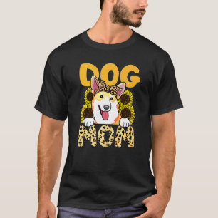Dog Mum Life Mama Sunflower Leopard Messy Bun Pug T-Shirt