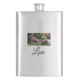 Dog mum love add name text pet name lovers hip flask