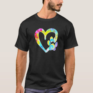 Dog Mum Love Dogs Paw Print Heart I Love Cats Tie T-Shirt