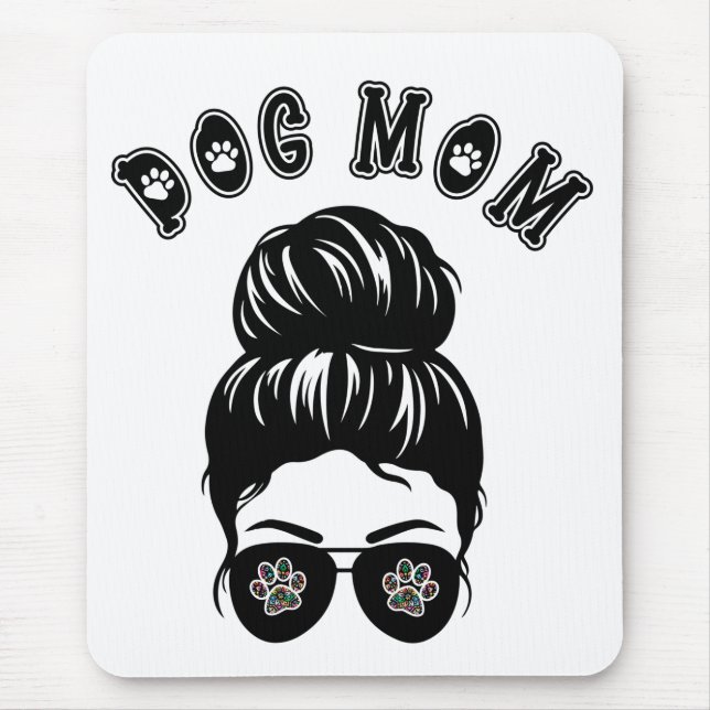 Dog Mum Messy Bun Black & White Art Mouse Pad (Front)