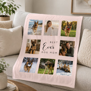 Dog Mum Mother blush pink photo collage Fleece Blanket