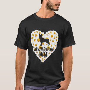 Dog Mum On Love Heart White Daisy Flowers German S T-Shirt