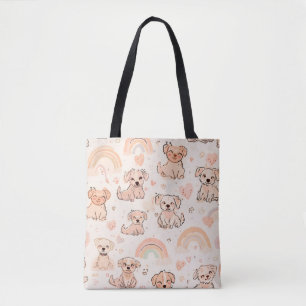 Dog Mum Pastel Doodle Puppy Tote Bag Rainbow