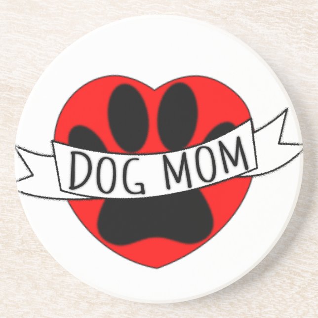 Dog Mum Paw And Red Heart Drawing Coaster (Front)