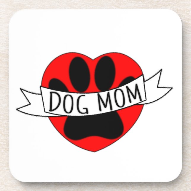Dog Mum Paw And Red Heart Drawing Coaster (Front)