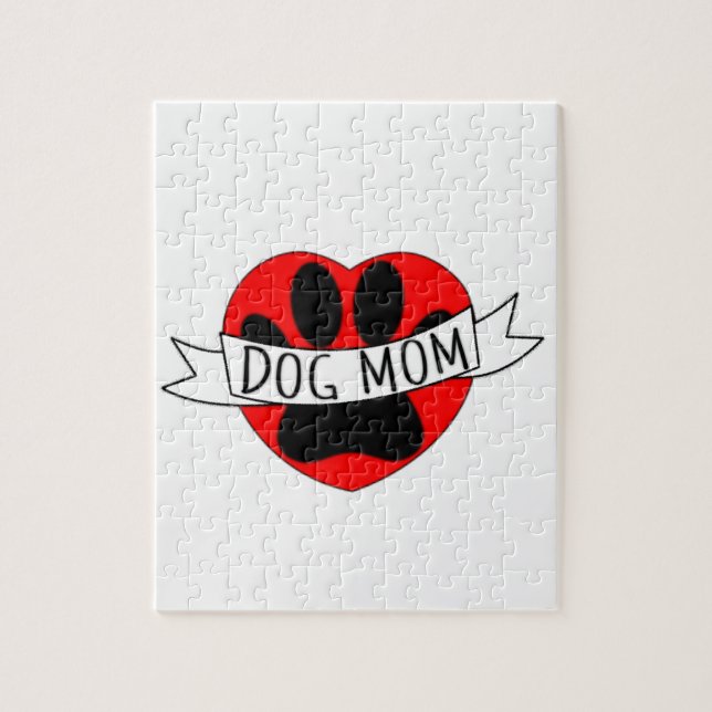 Dog Mum Paw And Red Heart Drawing Jigsaw Puzzle (Vertical)