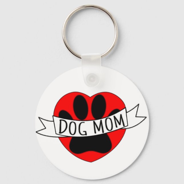 Dog Mum Paw And Red Heart Drawing Key Ring (Front)
